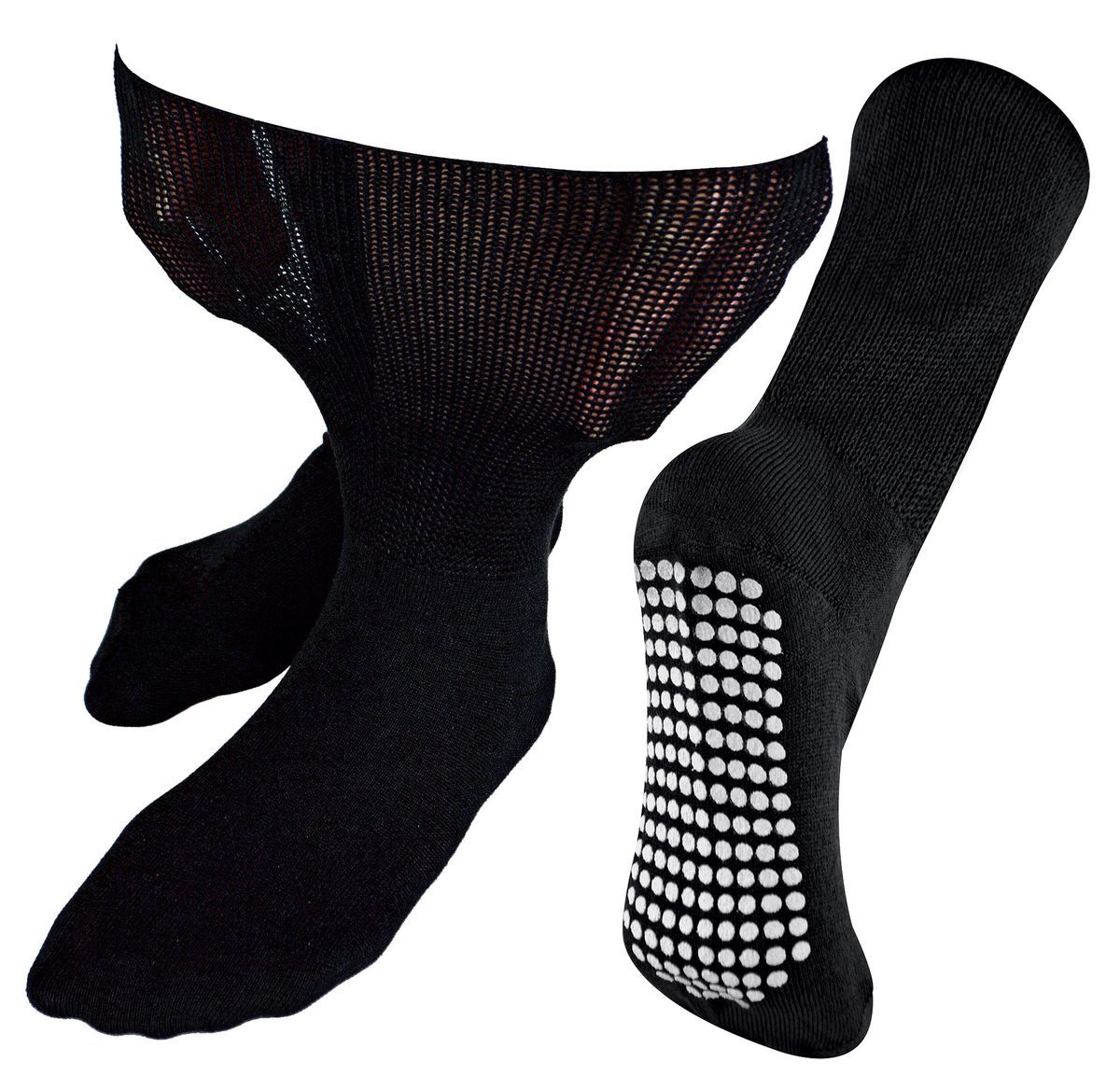 Extra breite Ödemsocken mit rutschfesten Griffen | Dr.Socks | Herren & Damen | Bambus Pantoffelsocken mit Grippern für geschwollene Beine Knöchel & Füße - Schwarz