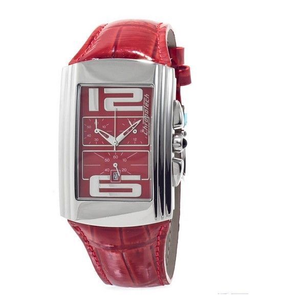 Rote Chronotech Quarzuhr mit Lederarmband