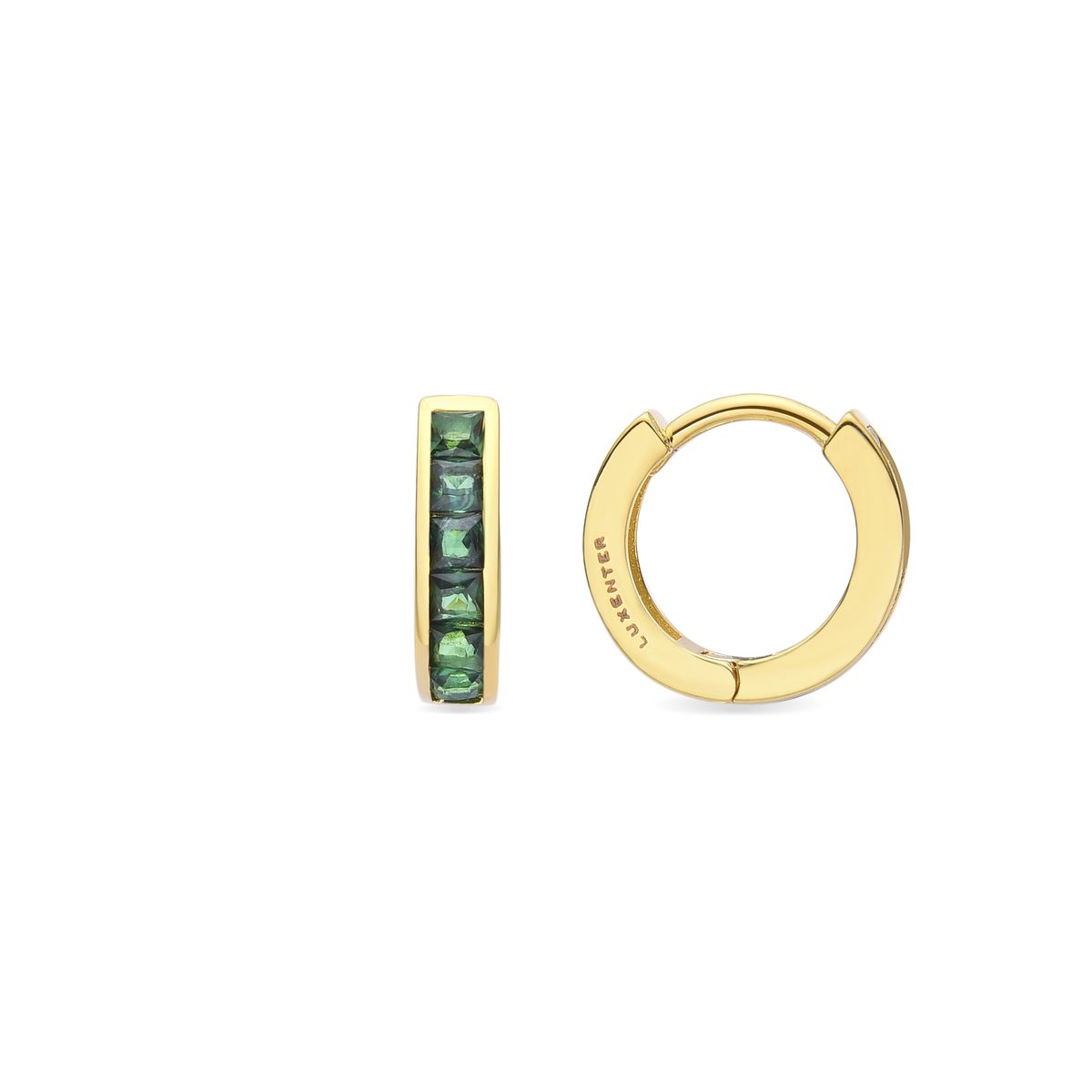 Kleine Gold-Creolen mit grünen Zirkonia