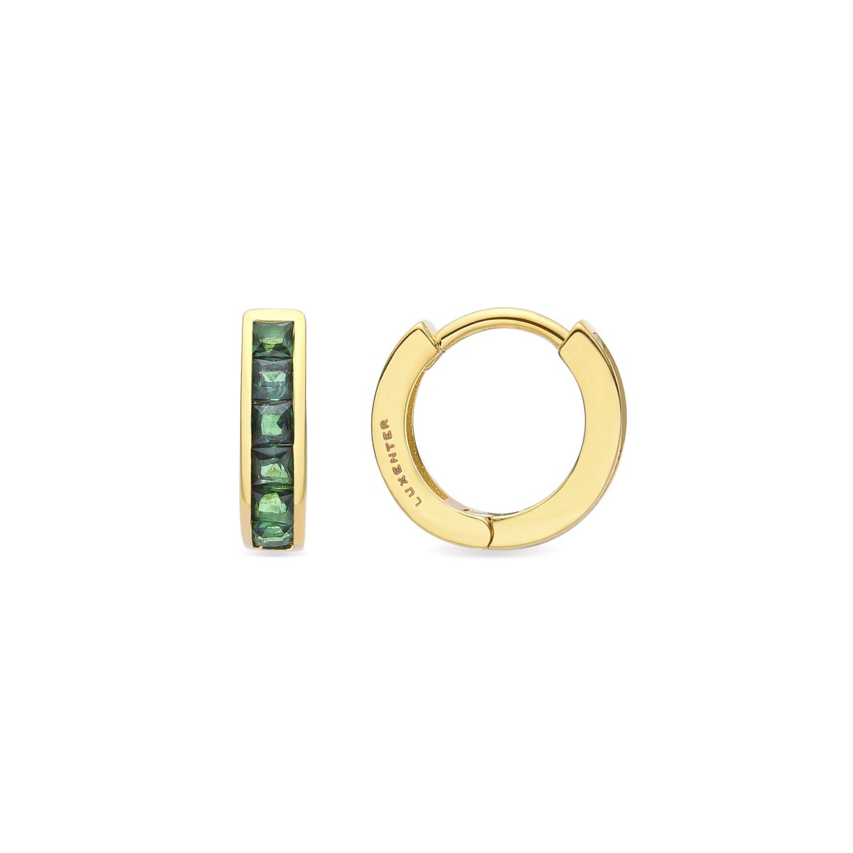 Kleine Gold-Creolen mit grünen Zirkonia