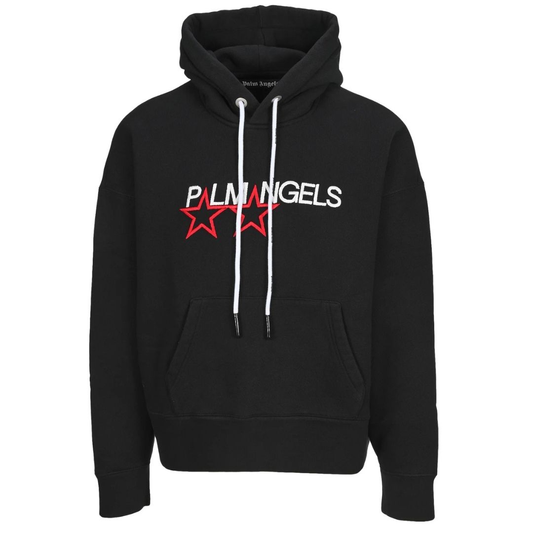 Schwarzer Hoodie mit gestickten Rennsternen