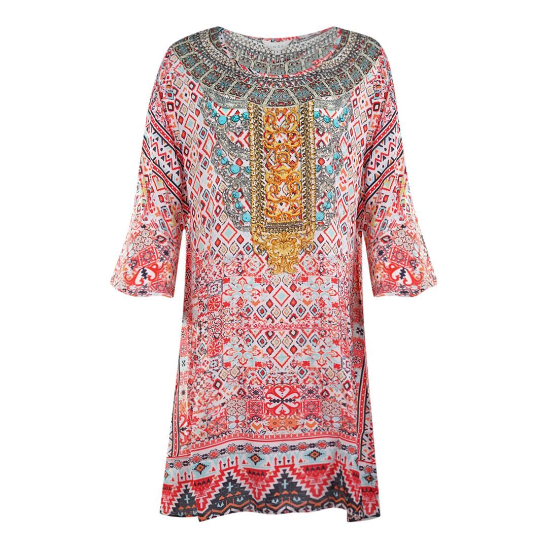 Bedruckter mehrfarbiger Seidenkaftan Cover-Up