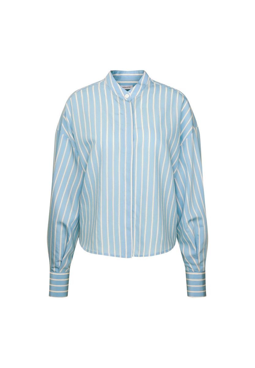 Gestreifte Bluse mit Stehkragen und Knopfleiste