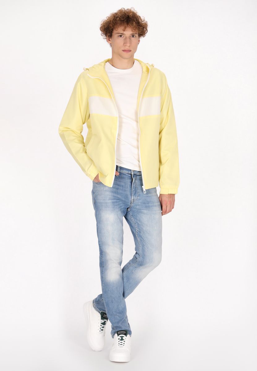 Windbreaker-Jacke mit Kapuze und Farbblock
