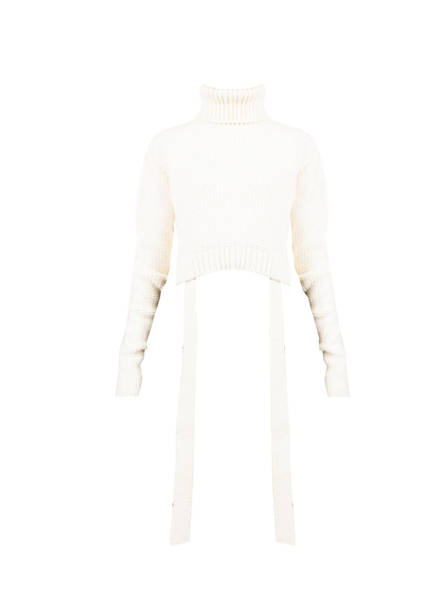 Kurzer Rollkragen Strickpullover mit Bändern