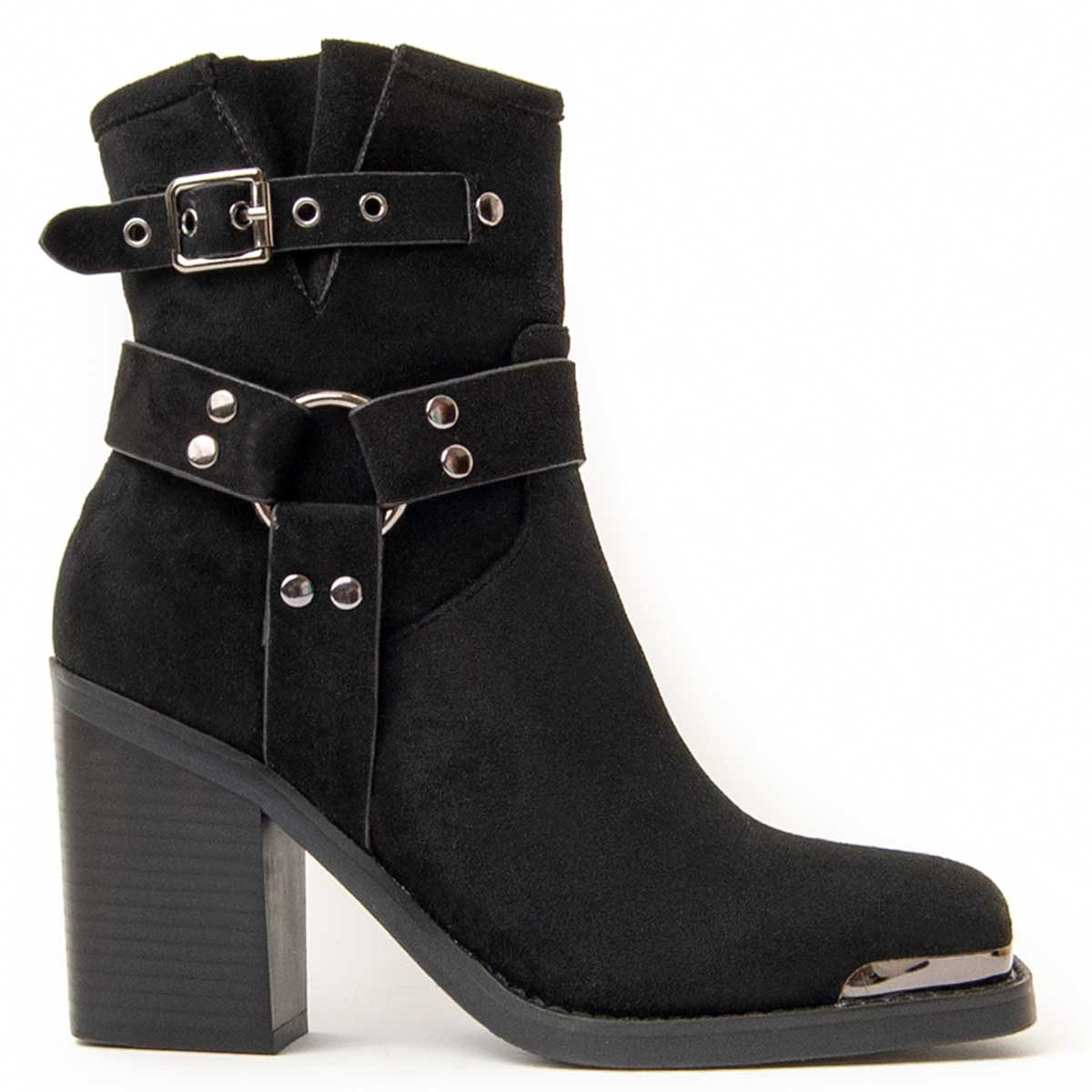 Schwarze Stiefelette mit Absatz und Riemen