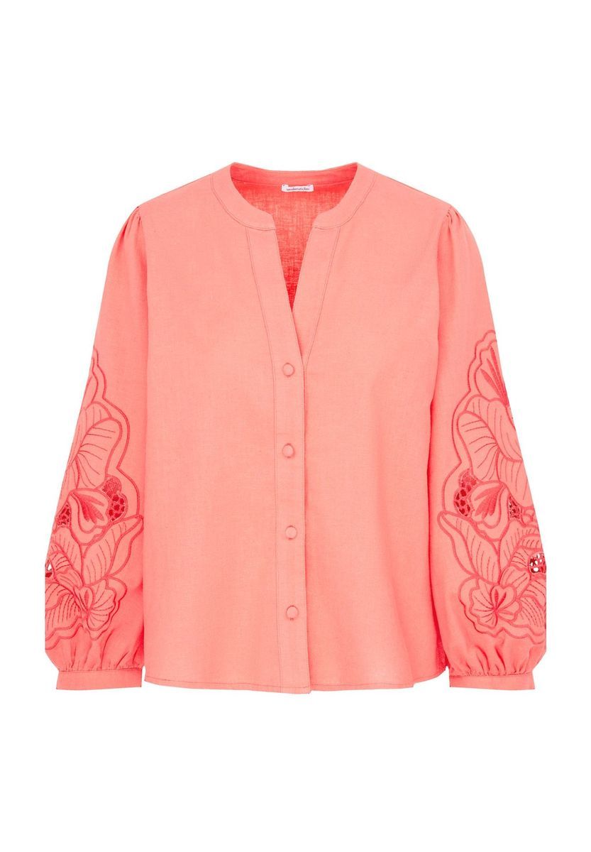 Tunika mit bestickten Ärmeln und Knopfleiste