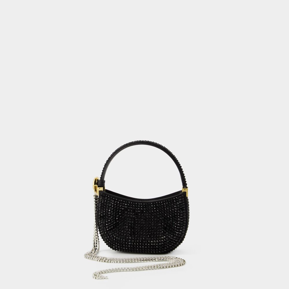 Schwarze Hobo-Tasche mit Kristallverzierung
