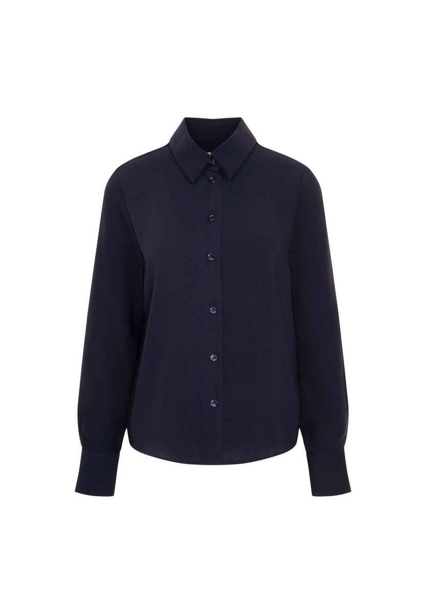 Klassische marineblaue Krepp-Bluse mit Knopfleiste