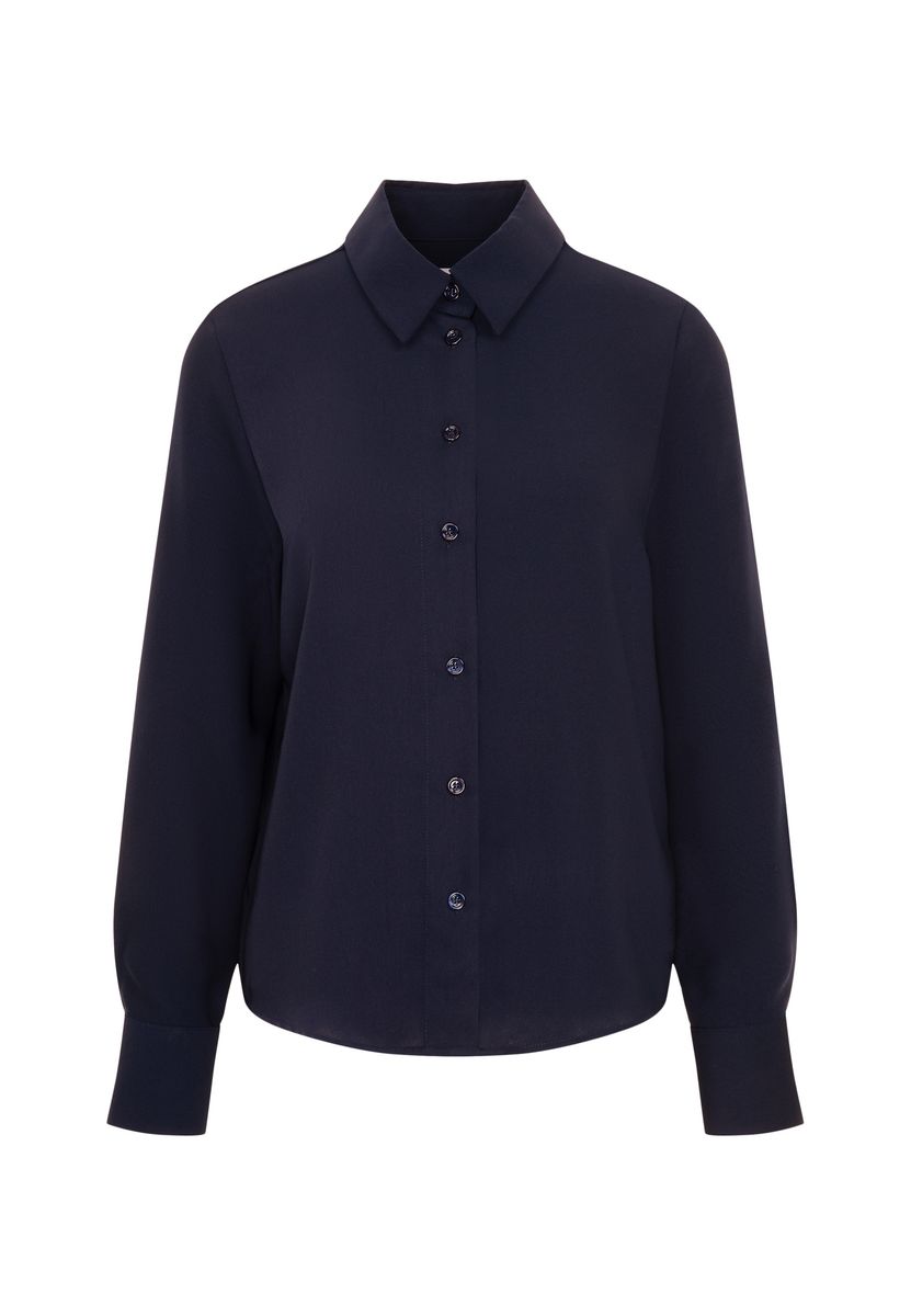 Klassische marineblaue Krepp-Bluse mit Knopfleiste
