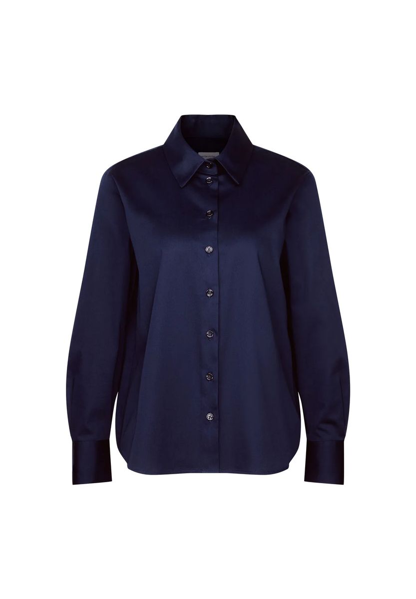 Klassische marineblaue Krepp-Bluse mit Knopfleiste