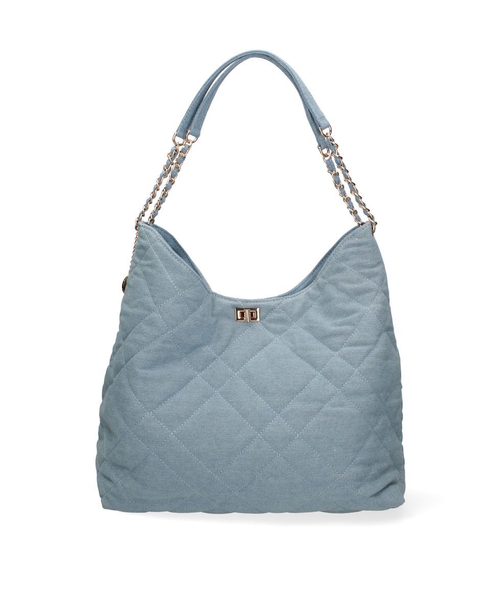Gesteppte Denim Schultertasche mit Kette