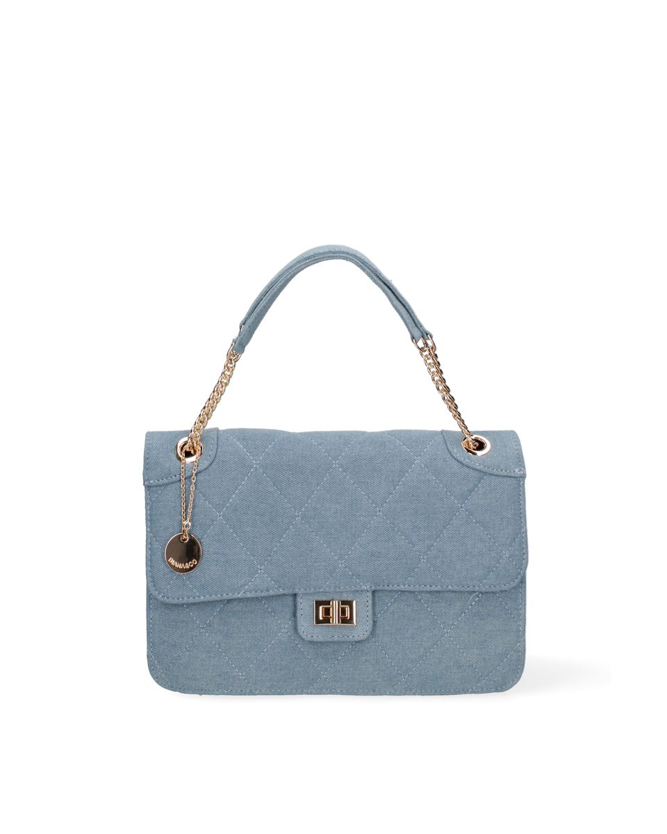 Gesteppte Denim Schultertasche mit Kette