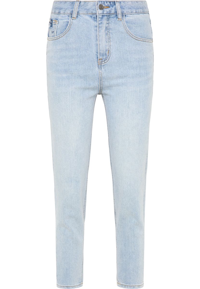 Hellblaue, hochtaillierte Mom Jeans