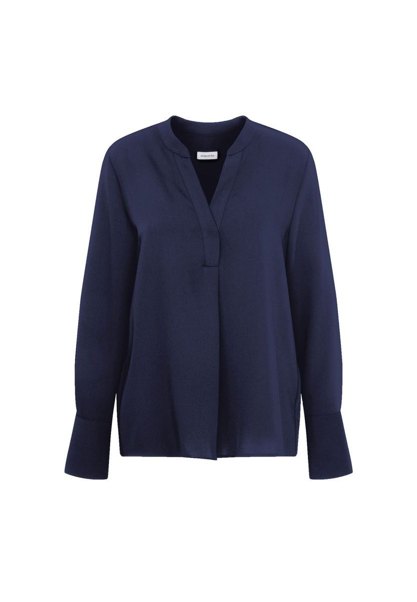 Elegante marineblaue Krepp Langarm Tunika