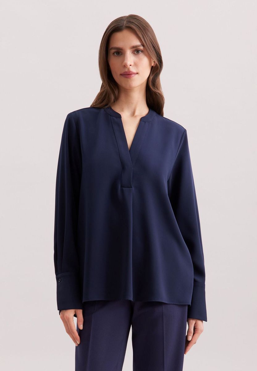 Elegante marineblaue Krepp Langarm Tunika