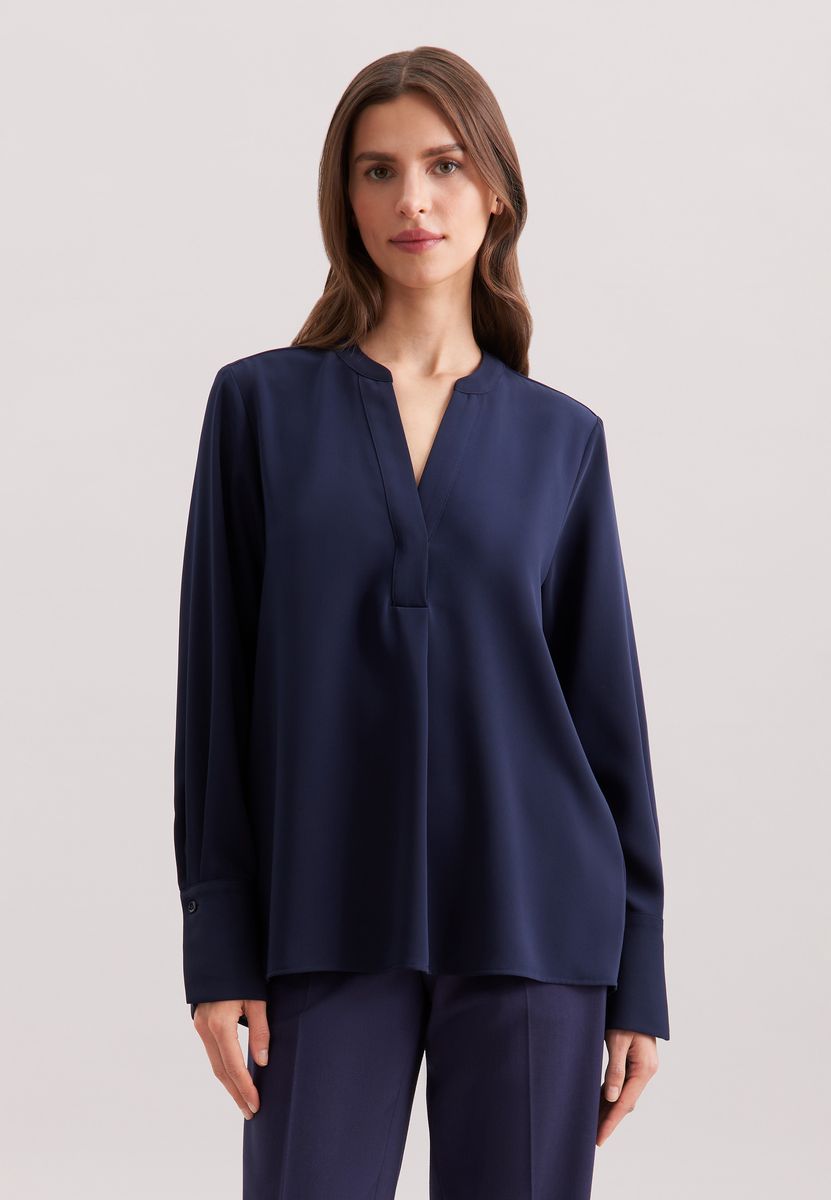 Elegante marineblaue Krepp Langarm Tunika