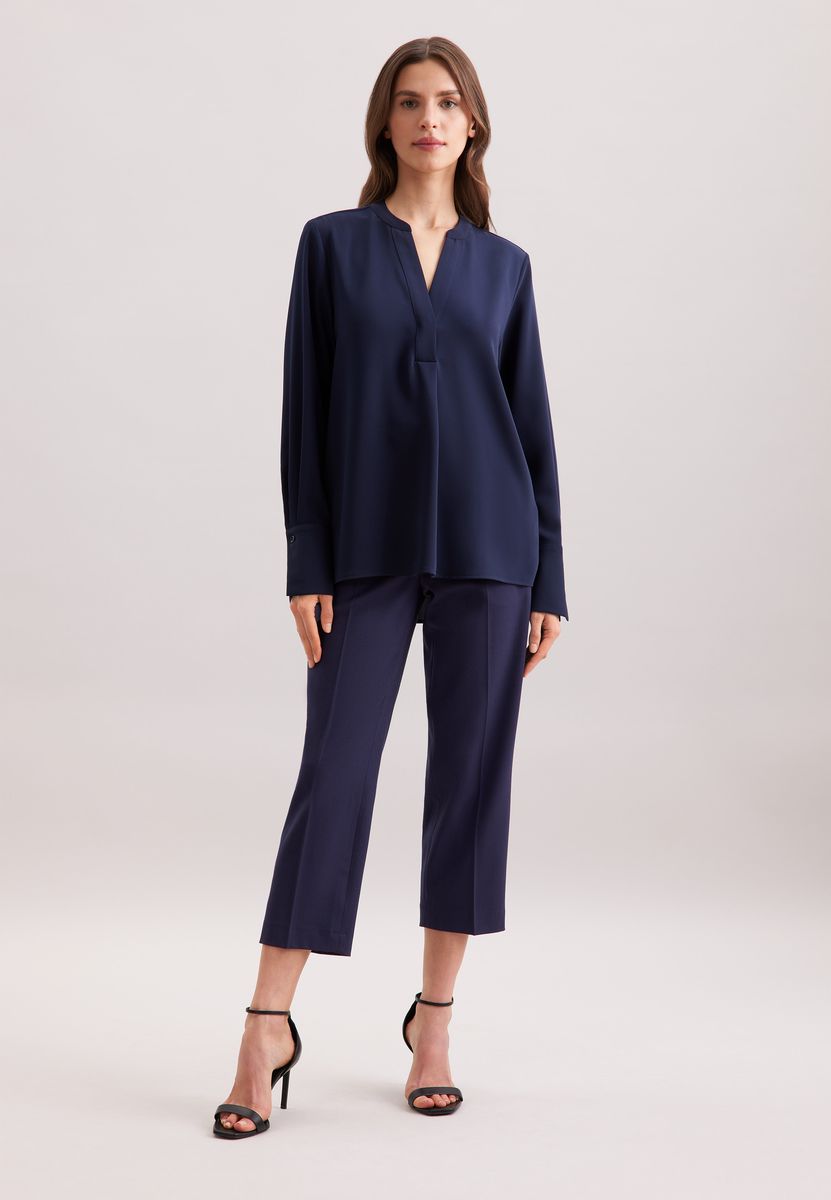 Elegante marineblaue Krepp Langarm Tunika