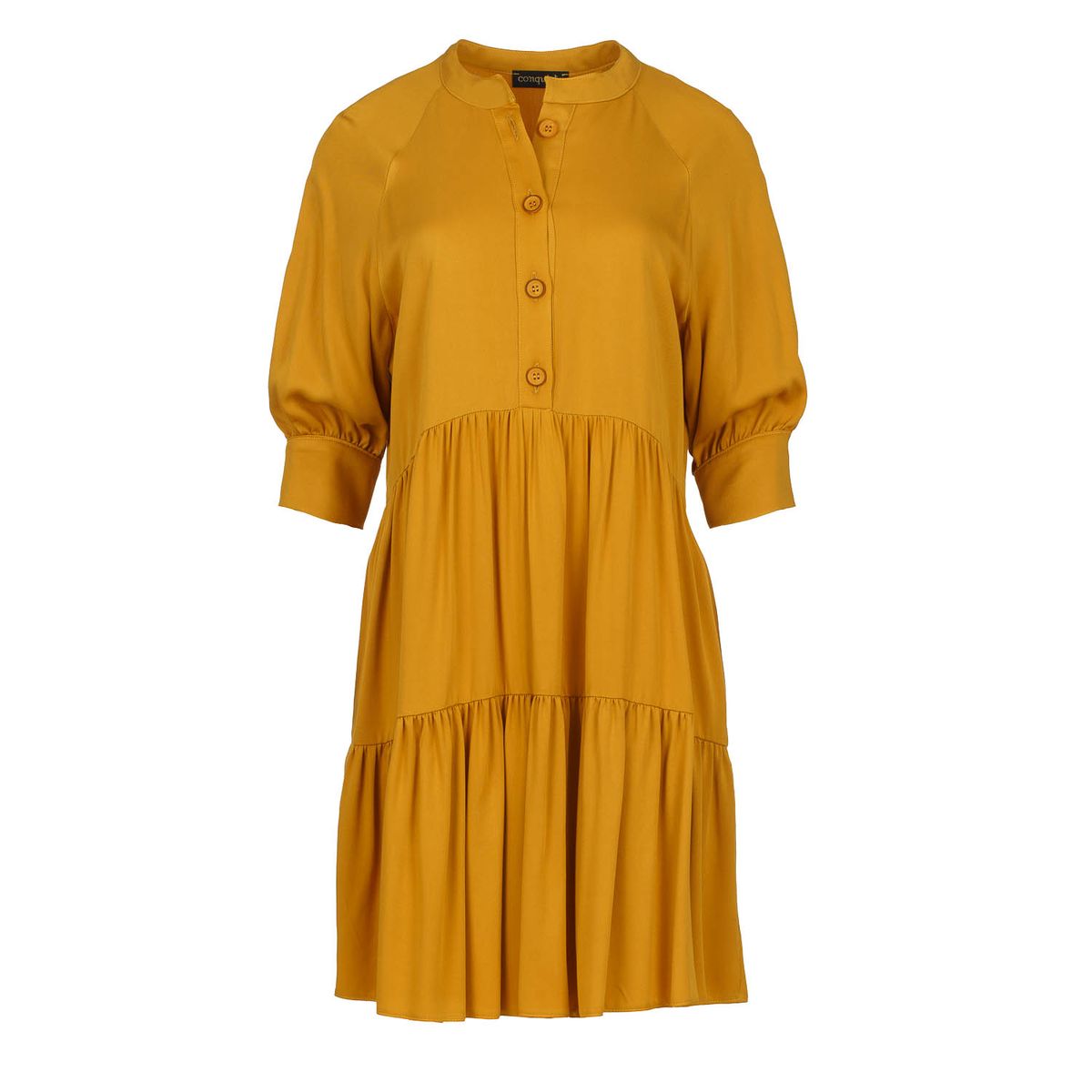 Locker geschnittenes, senffarbenes Stufenkleid