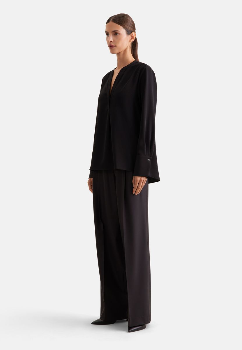 Elegante schwarze Krepp Langarm Tunika