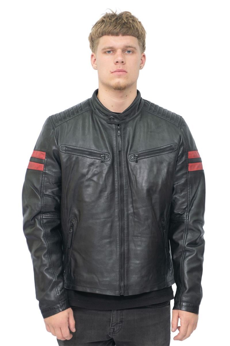 Schwarze Leder-Bomberjacke für Herren