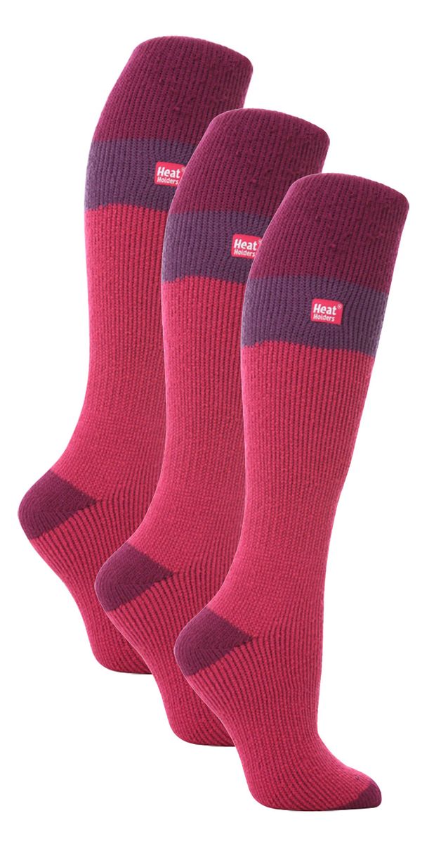 Wärmehalter - 3er-Pack Ladies Thermal Knee High Ski Socks | WoMens Thick Winter 2.3 TOG Long Skiing Socks - Raspberry / Fuchsia