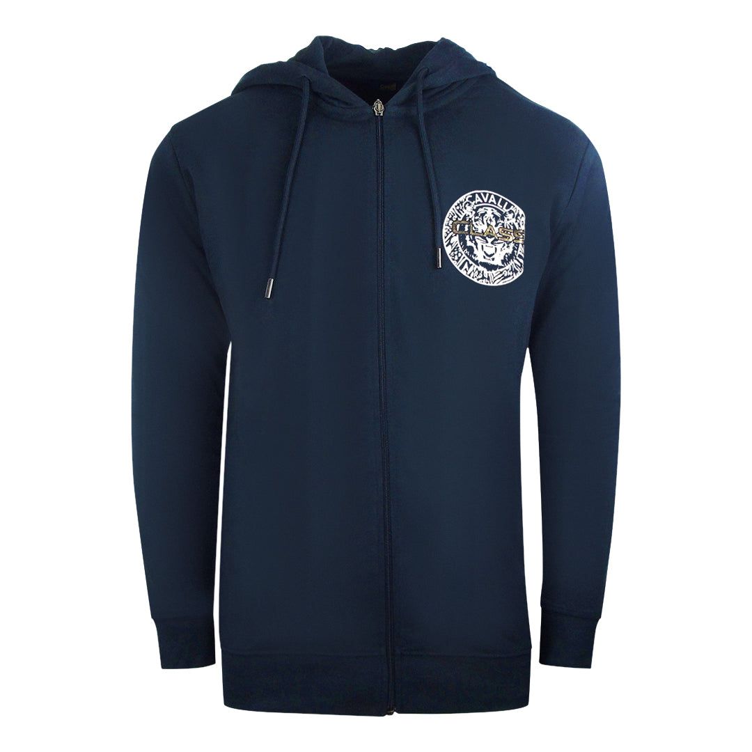 Marineblauer Kapuzenpullover mit Reißverschluss und Logo