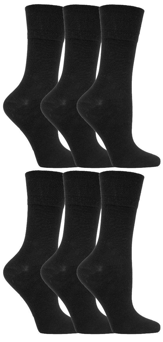 Gentle Grip - 6 Paar Damen Diabetiker-Socken mit Honigkamm-Oberteil und handgekettelten Zehennähten - Schwarz