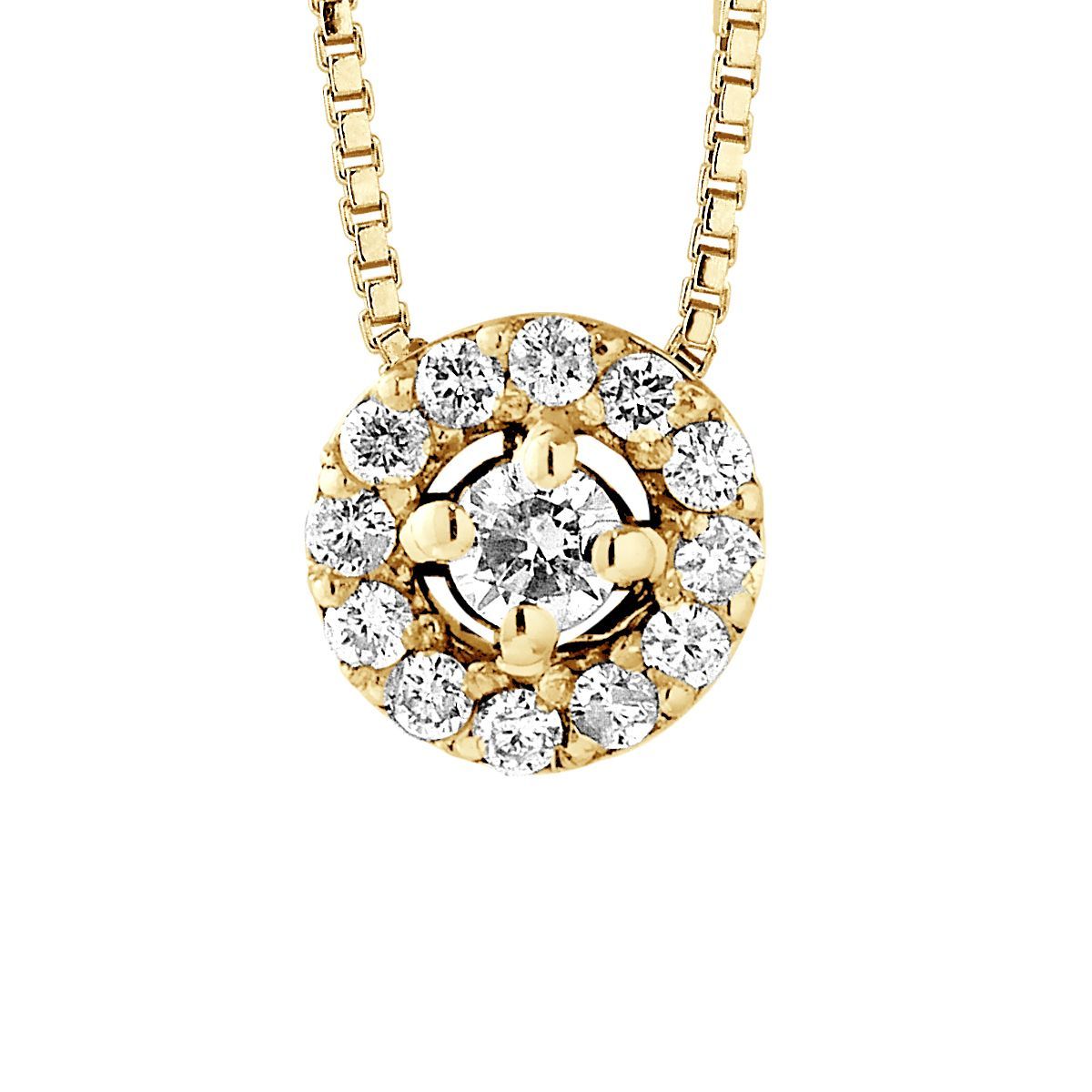 Diamant-Halo-Anhänger Halskette Gelbgold