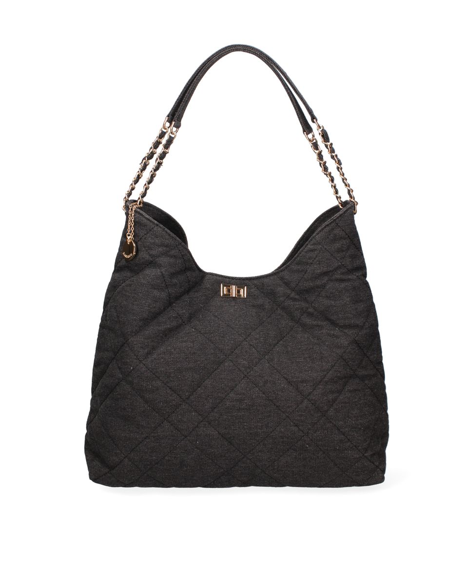 Gesteppte Schultertasche aus Denim mit Kette