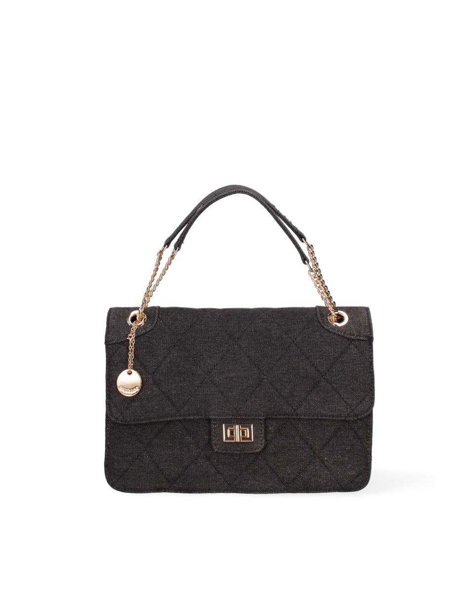 Gesteppte Schultertasche aus Denim mit Kette