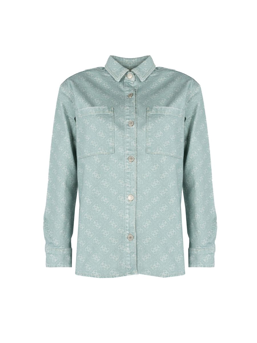 Hellblaues Jeanshemd mit Logo-Muster
