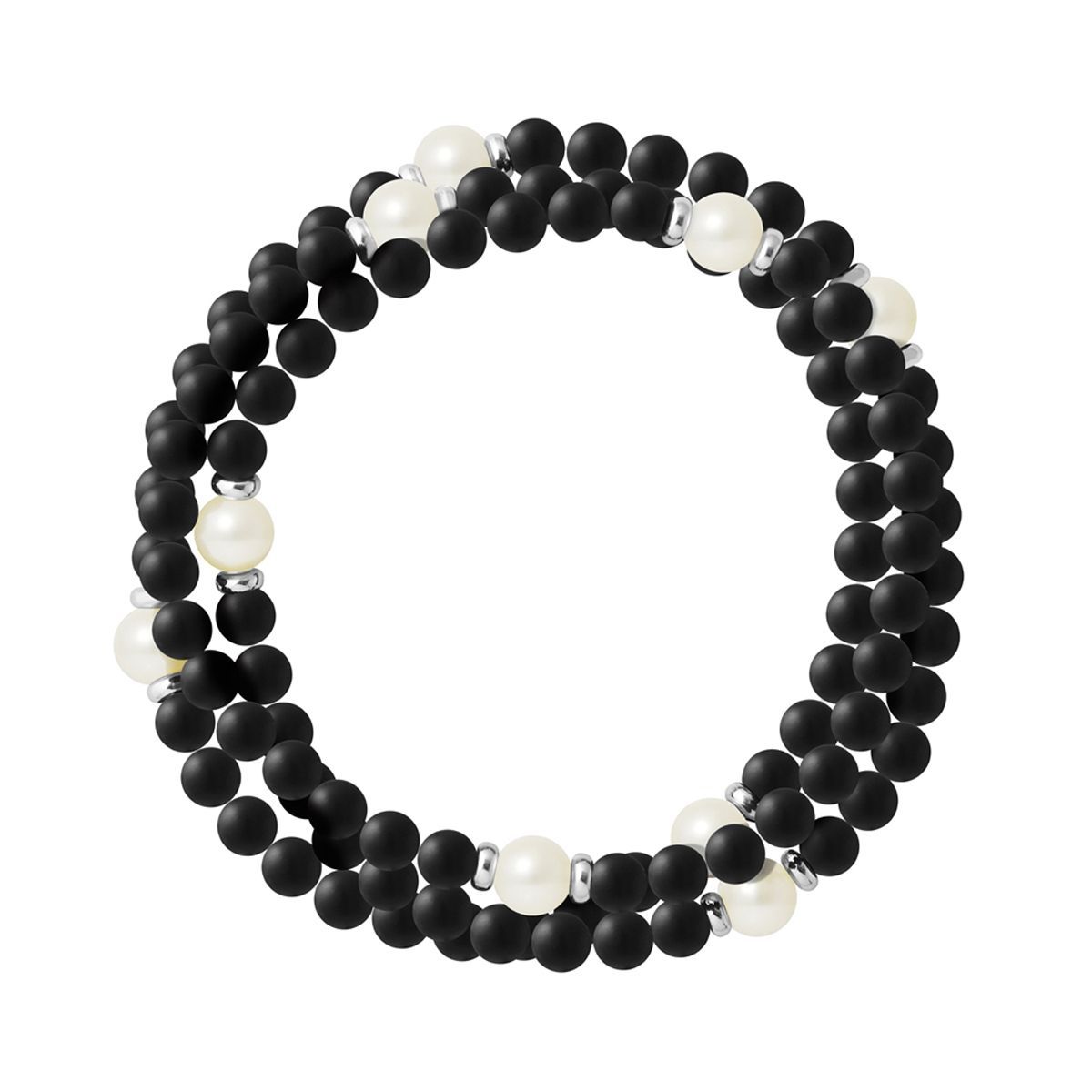 Schwarz-Achat-Perle Sterlingsilber Armband