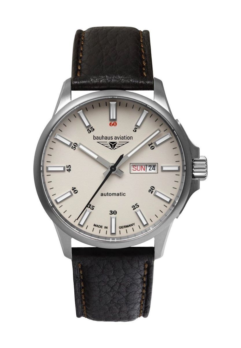 Bauhaus Aviation Automatikuhr mit beigem Zifferblatt