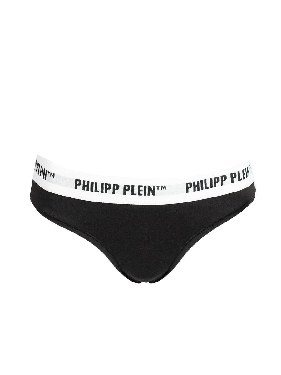 Schwarzer Bikini-Slip mit Logo-Bund