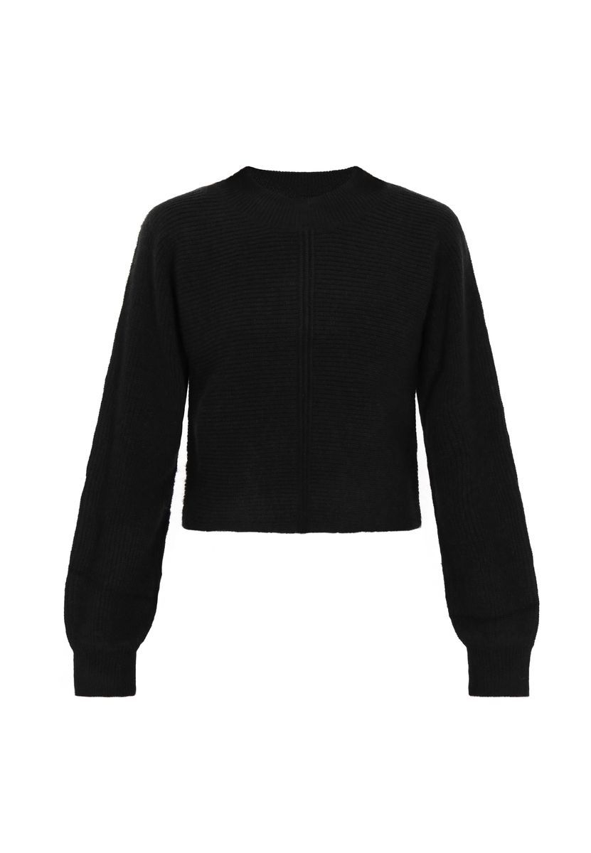Kurzer gerippter Strickpullover