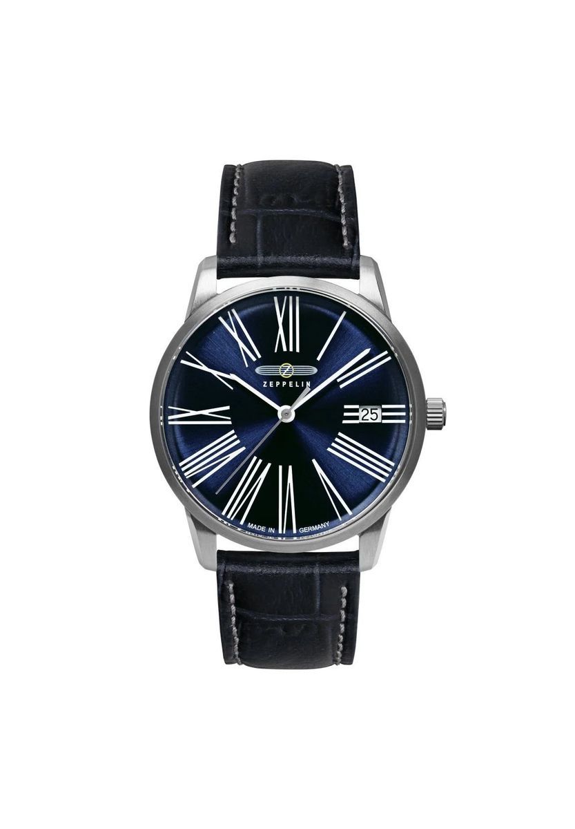 Klassische Armbanduhr mit blauem Zifferblatt und Lederarmband