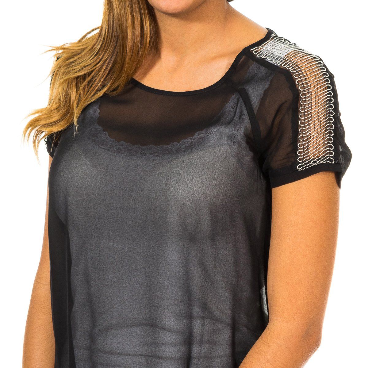 Semitransparente Bluse mit Kettendetails