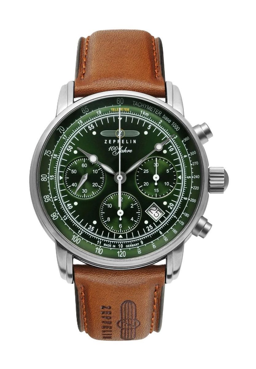 Grüne Chronograph-Uhr mit Lederarmband