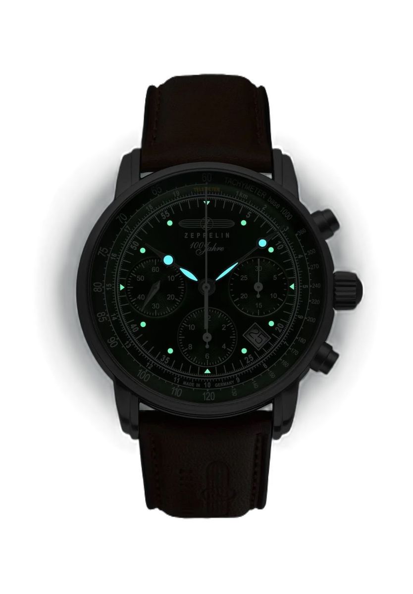 Grüne Chronograph-Uhr mit Lederarmband