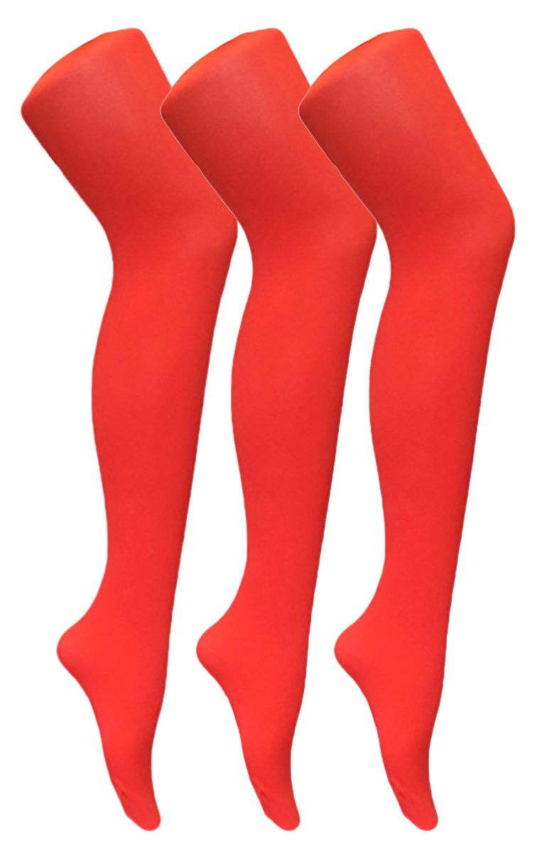 3 Paar Multipack Damen farbige undurchsichtige 80 Denier Strumpfhosen | Socken Snob | einfarbige Blockfarbe Strumpfhosen - Feuerrot
