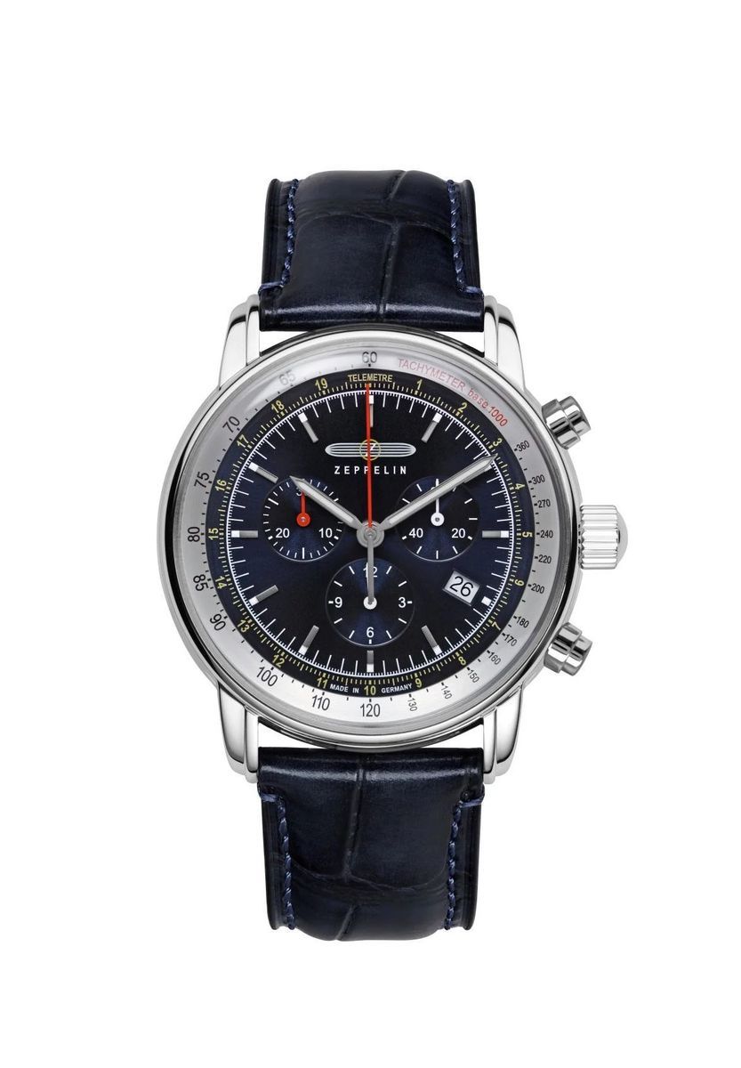 Herren-Chronograph Uhr Dunkelblaues Leder