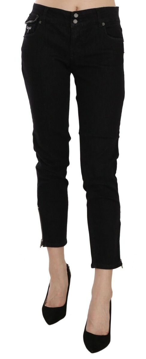 Schwarze Cropped Slim Jeans mit mittelhohem Bund