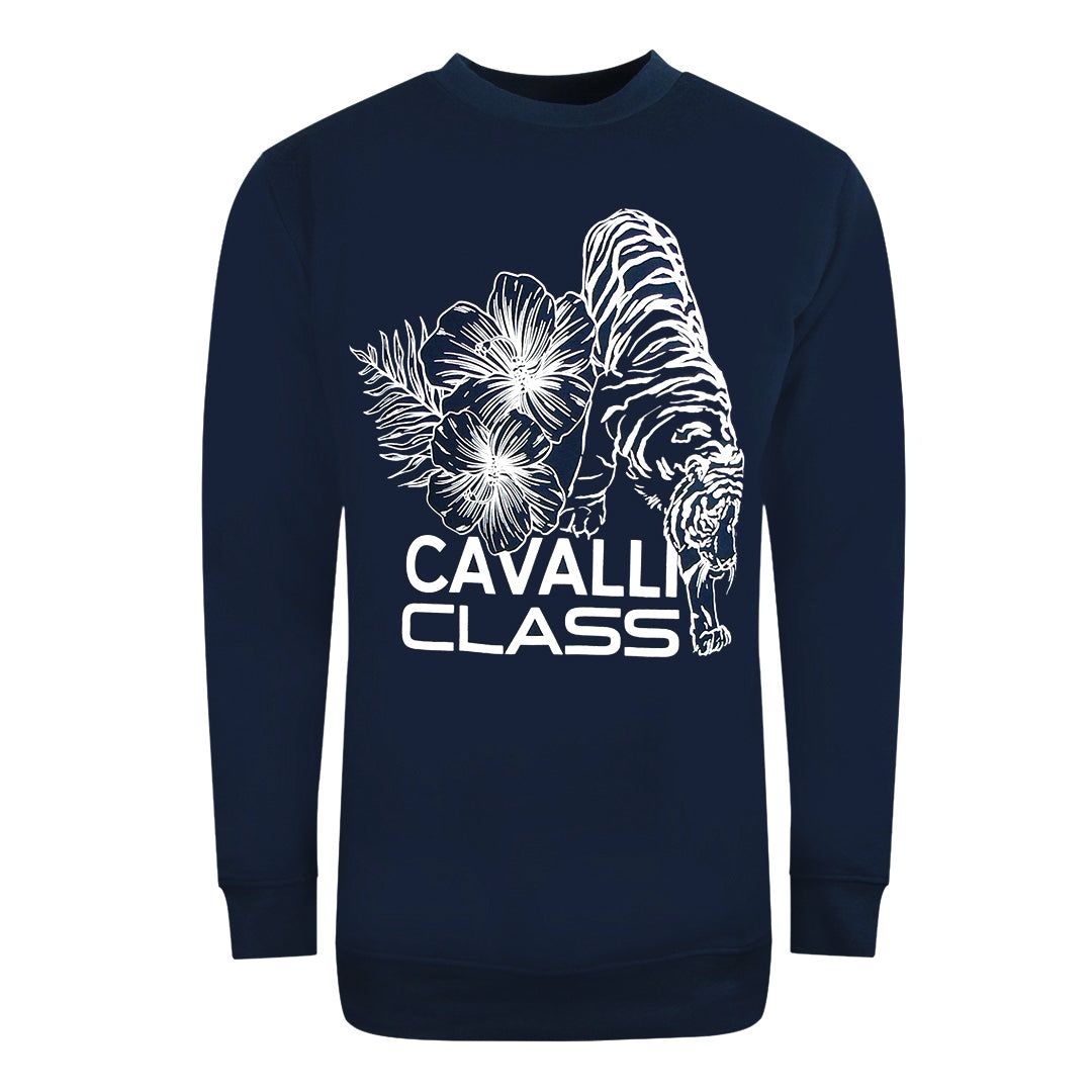 Marineblaues Sweatshirt mit Blumen-Tiger-Print