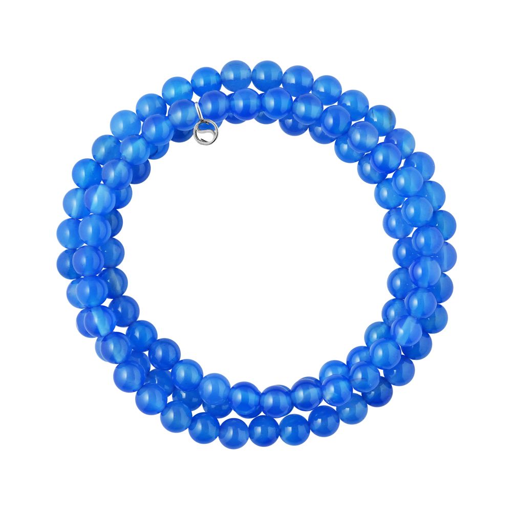 Blaues Achat-Perlenarmband Sterlingsilber
