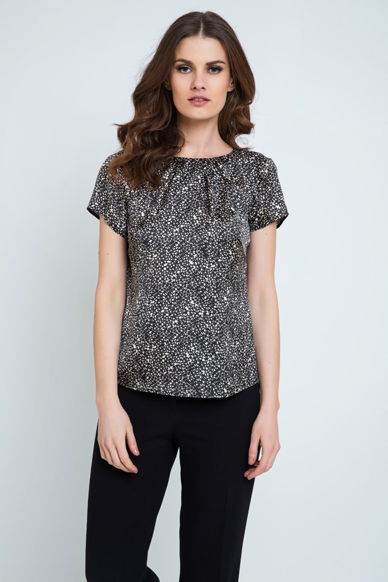 Bedrucktes Satin-Viskose Kurzarm Top
