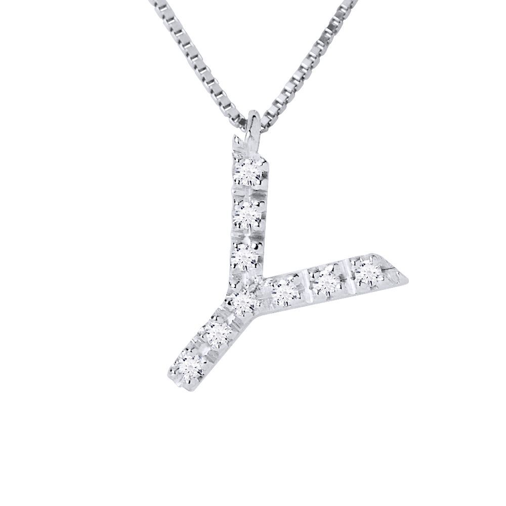 Diamant Initial Y Weißgold Anhänger