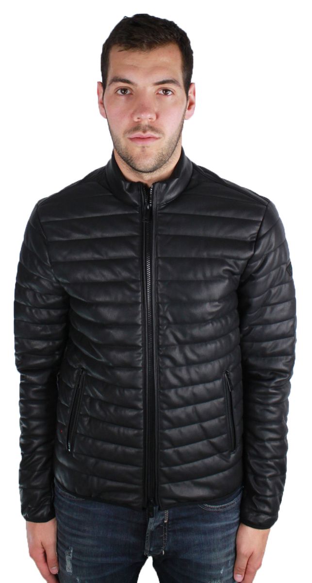Gesteppte Leder-Pufferjacke
