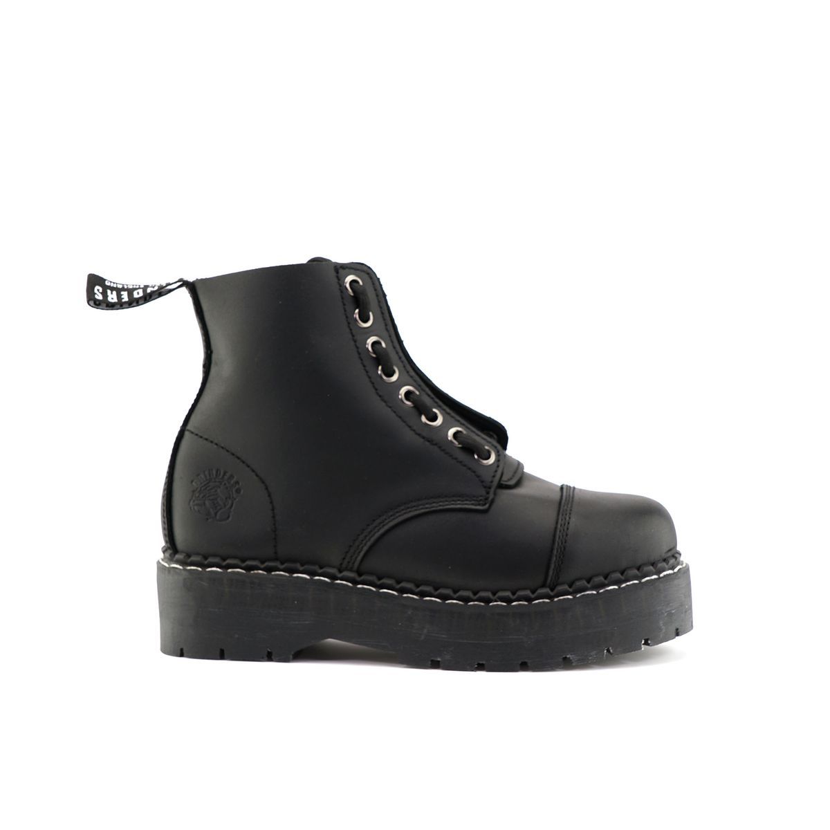 Schwarze Leder Plateau Stiefelette