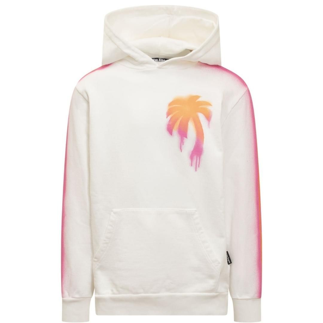 Weißer Baumwoll-Hoodie mit Palmen-Spraymuster
